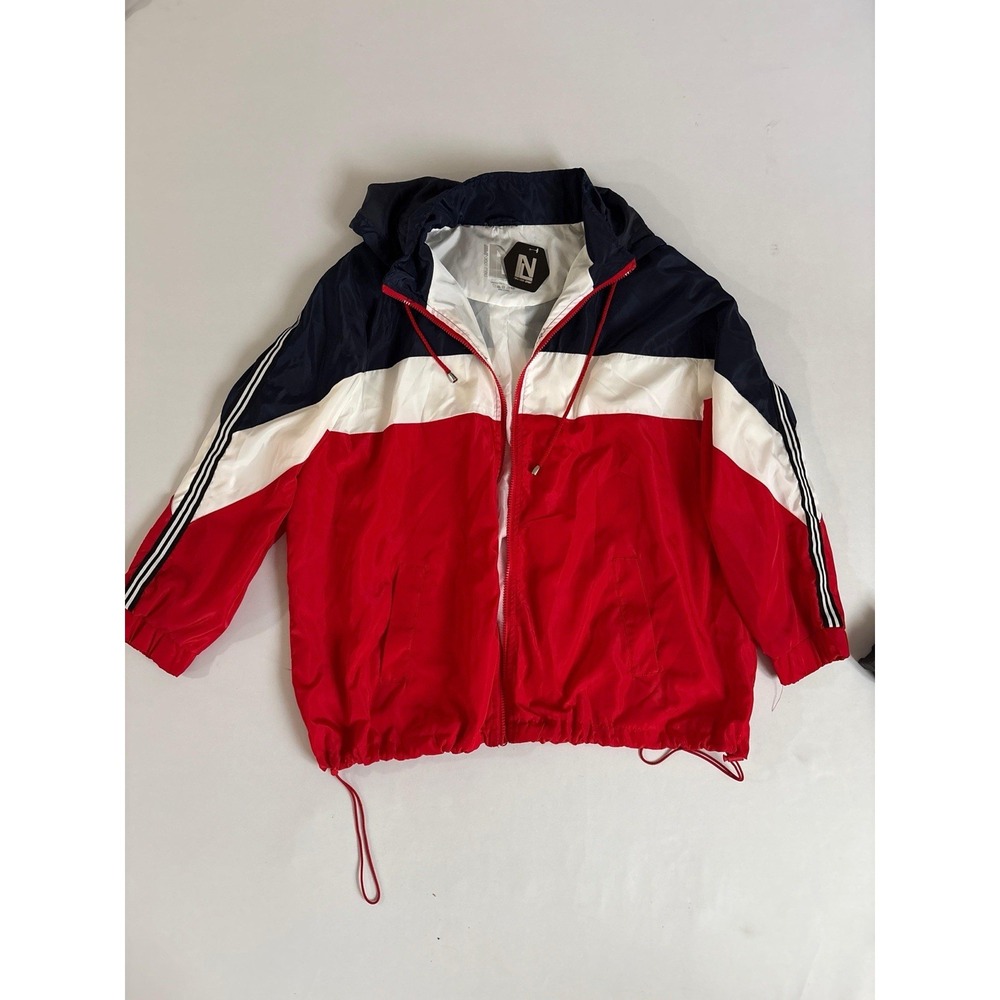 New Look Sport Windbreaker Jacket Hooded Colorblock Red Blue Retro Men